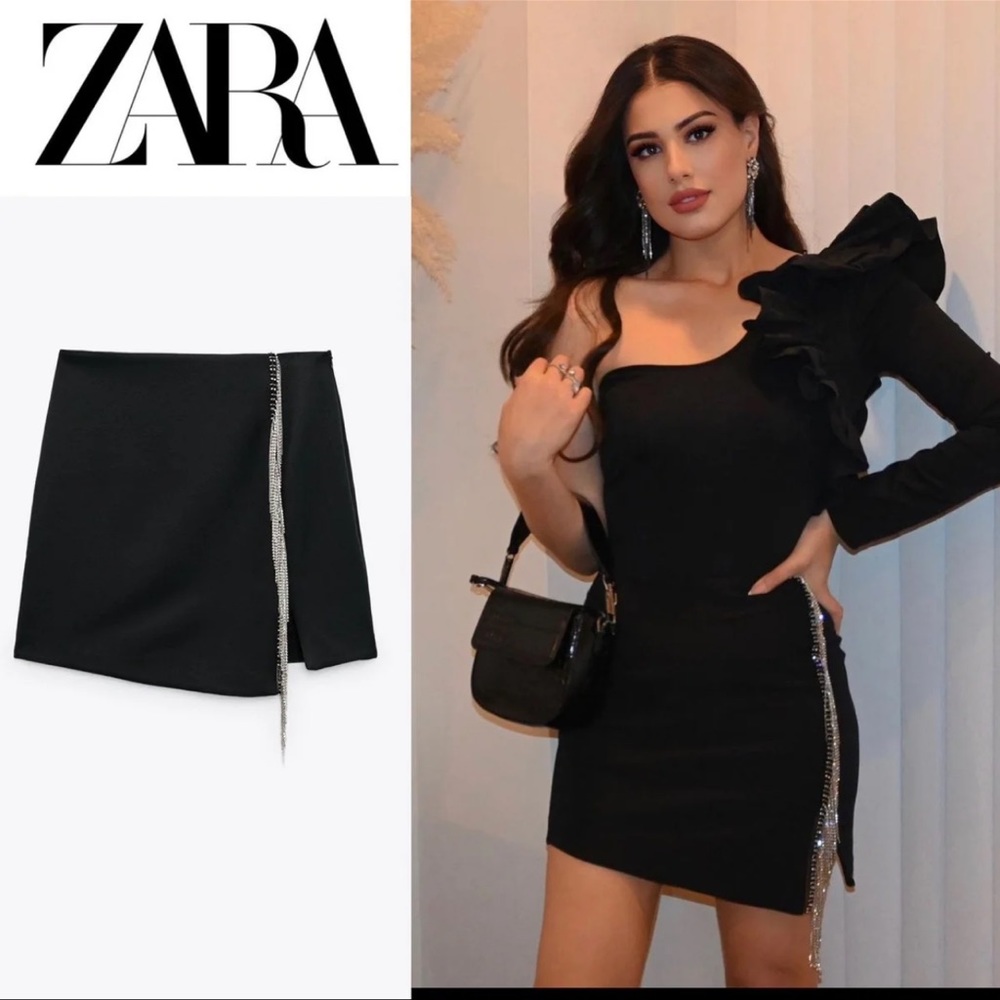 Zara rhinestone fringe mini skirt